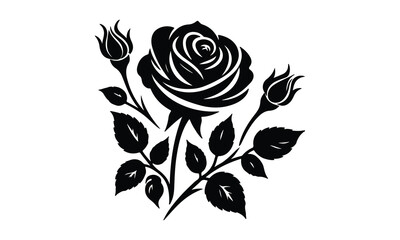 Obraz premium silhouette rose, Roses tattoo. Black roses vector design. Black silhouette of rose, Valentines day silhouette of rose element set. Romantic, rose silhouette vector and white background