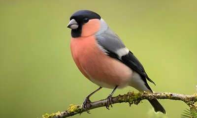 Obraz premium Close-up of a Common Bullfinch (Pyrrhula pyrrhula) perched on a branch in spring.