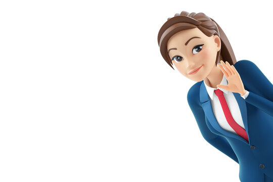 3d portrait cartoon businesswoman saying hello