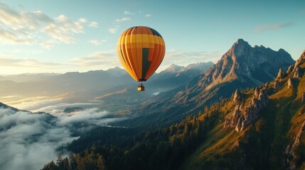 Obraz premium Retro Hot Air Balloon Soaring Over Scenic Mountains