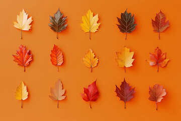 Herbstliche Blätter auf leuchtend orangefarbenem Hintergrund

