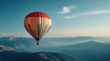 Retro Hot Air Balloon Soaring Over Scenic Landscape