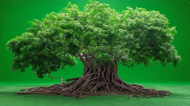 Ancient Banyan Tree on Green Screen 