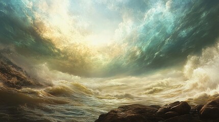 The process of creation of the world by God. And God made the firmament, and divided the waters which were under the firmament from the waters which were above the firmament.