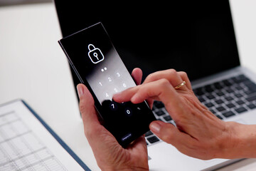 Cybersecurity Password On Phone. Bank Password