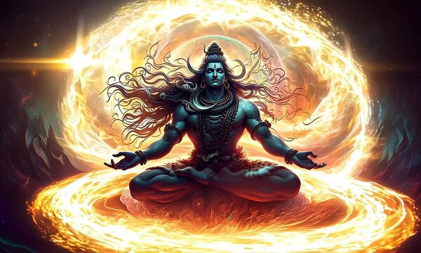 Divine Shiva | The God of Transformation and Energy Amidst Fiery Auras