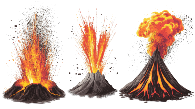 Fire Explosion Collection Illustrating Various Volcanic Eruptions Generative AI
