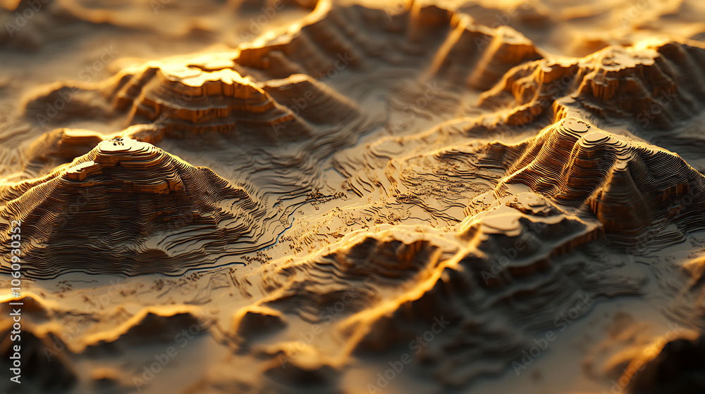 Poster 3d topographic height map, geology survey, topographic cartography, contour map, 3d relief, abstract