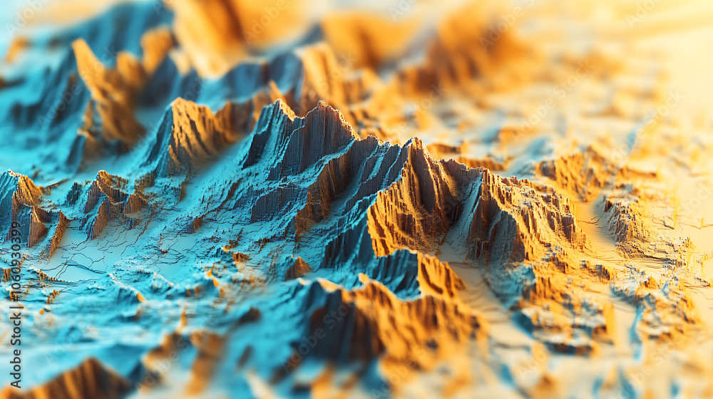 Poster 3d topographic height map, geology survey, topographic cartography, contour map, 3d relief, abstract