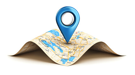 3D Location Folded Paper Map, Search Bar and Pin Isolated, Blue GPS Pointer Marker Icon, GPS and Navigation Symbol, Element for Map, Social Media, Mobile Apps, Realistic Vector Illustration