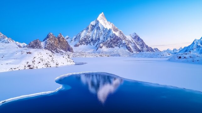 The kailash parvat mountain peaks rise into a dramatic blue sky