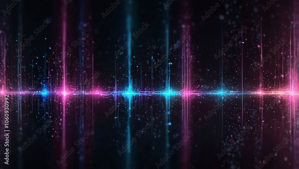Poster abstract background with pink blue glowing neon lines and bokeh lights. data transfer concept. digit