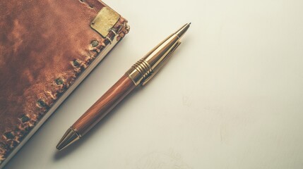A Vintage Leather-Bound Journal with a Golden Pen