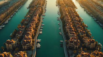 Aerial view of Dubai Palm Jumeirah island, United Arab Emirates