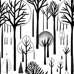 set of trees silhouettes