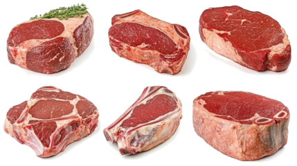 Collection of Fresh Raw Red Meats Arranged on a Clear Background Generative AI