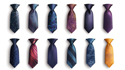 Colorful neckties for formal wear, white collar office workers outfit, Realistic ties set isolated on white background