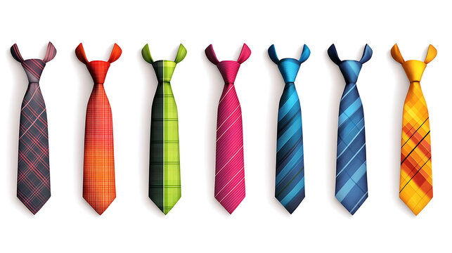 Colorful neckties for formal wear, white collar office workers outfit, Realistic ties set isolated on white background