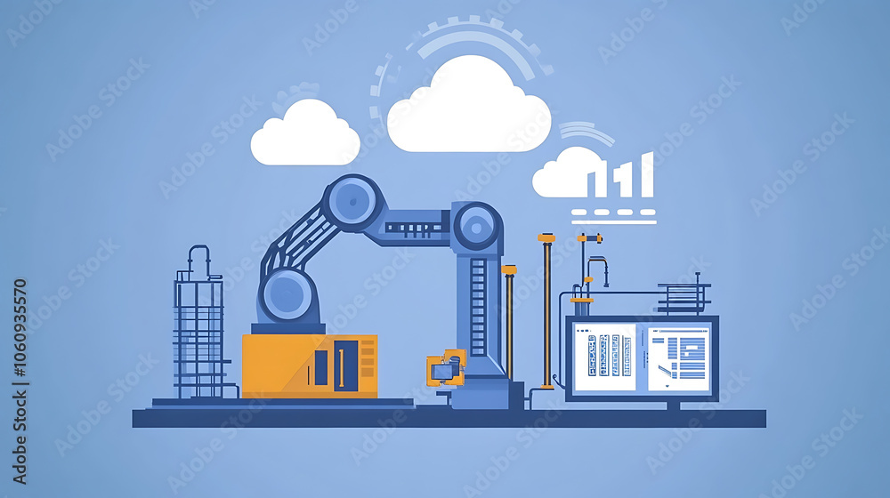 Poster concept of industry 4, 0 technology, automation system with cloud computing