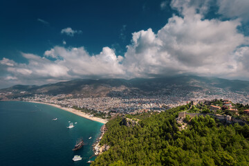 View from the fortress above the city of Alanya at the anchor of the ship.