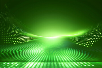 Abstract green background with glowing lines and dots..