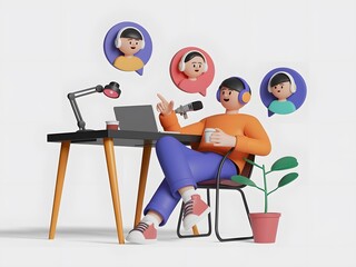 Virtual Team Meeting with Remote Participants - 3D Illustration