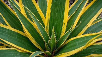 Obraz premium Striking green and yellow snake plant leaves with bold geometric pattern