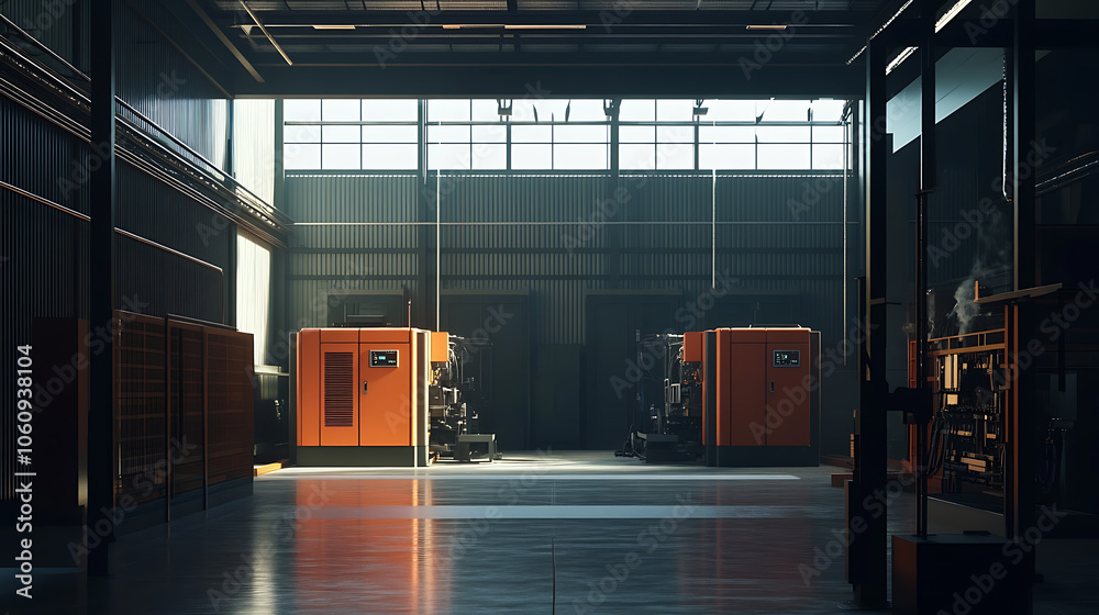Poster generator room with two generators in factory standby for power backup, diesel generator