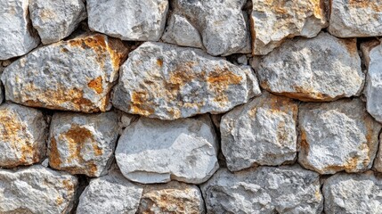 Fototapeta premium A close-up view of a textured stone wall with various sizes and colors of stones.