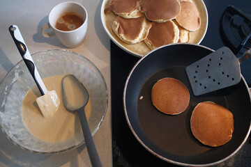 sunday breakfast with pancakes and coffee