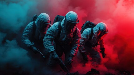 Fototapeta premium Team Inspecting Hazardous Chemical Spill