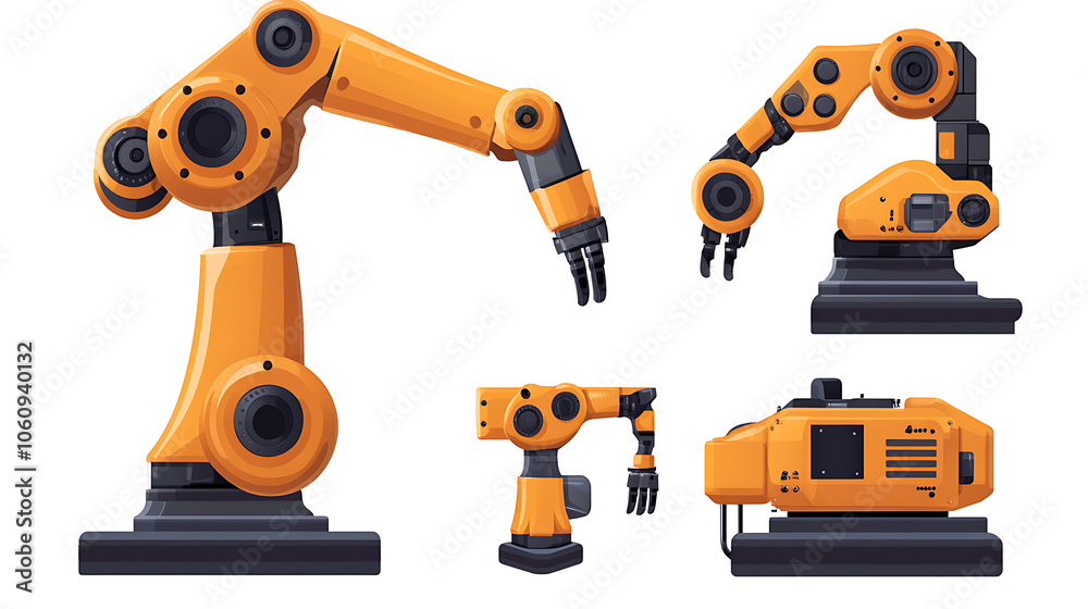 Fototapete mechanized industry robot and robotic arms for assembly in factory production, concept of artificial