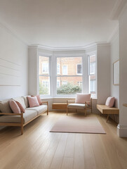 Fototapeta premium Modern minimalist living room with soft furnishings and natural light during the day