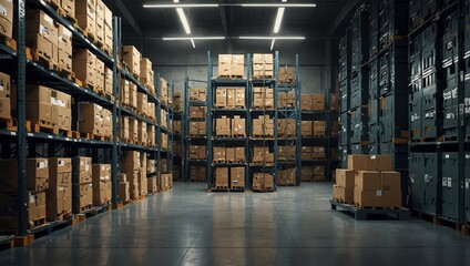 Digital warehouse. Automatic stock storage, ecommerce warehouse  digital logistics  smart package hardware  AI delivery system innovation in cargo