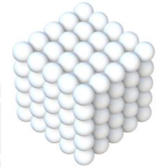 Hand drawn 3D illustration of white cube made of small spheres
