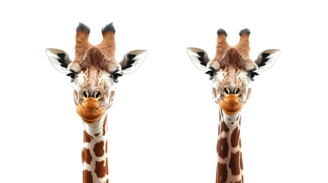 Two Giraffes Standing Side by Side Against a Transparent Background Generative AI