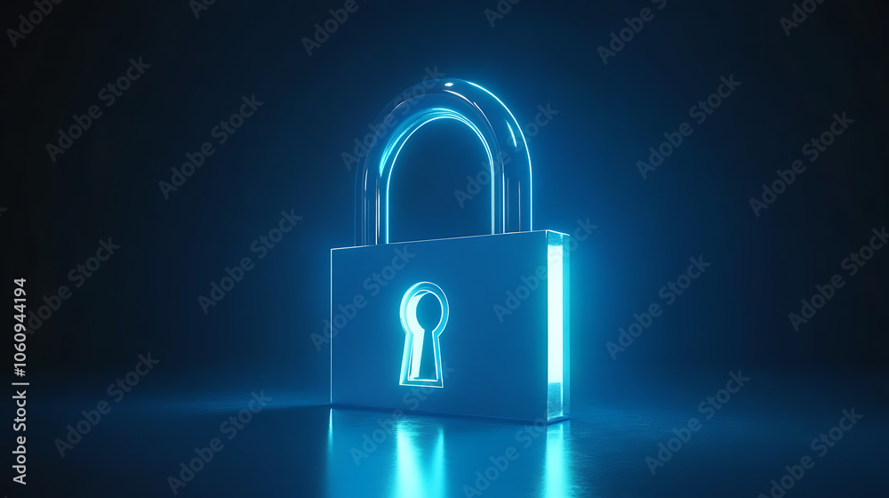 Poster Padlock With Keyhole icon in personal data security Illustrates cyber data or information privacy idea, blue color abstract hi speed internet technology