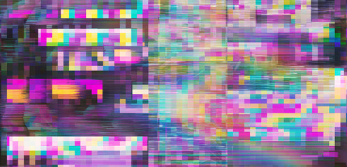 Digitally distorted video signal with light leaks and irregularities.