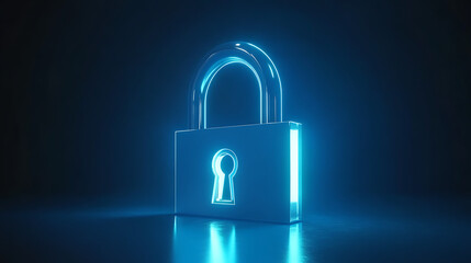 Fototapeta premium Padlock With Keyhole icon in personal data security Illustrates cyber data or information privacy idea, blue color abstract hi speed internet technology
