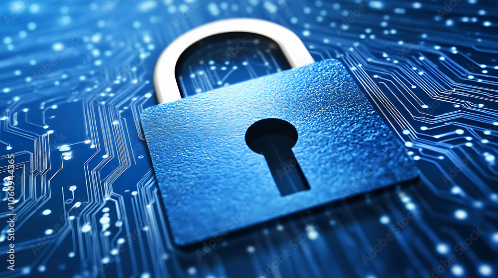 Poster padlock with keyhole icon in personal data security illustrates cyber data or information privacy id