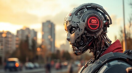 Fototapeta premium Engaging with AI Robots in Urban Environment