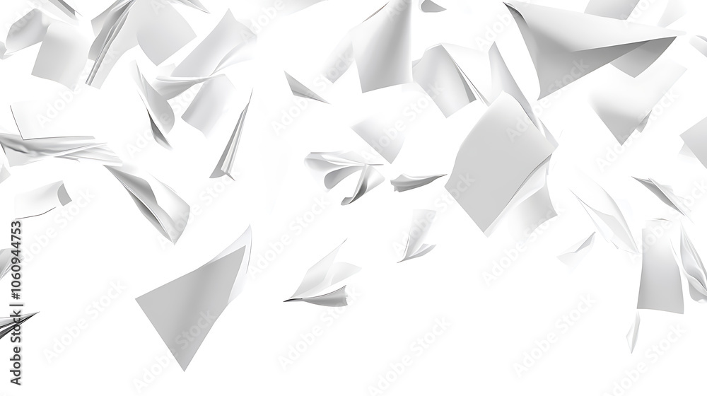 Poster realistic set of white paper sheets falling down isolated on white background, vector illustration o