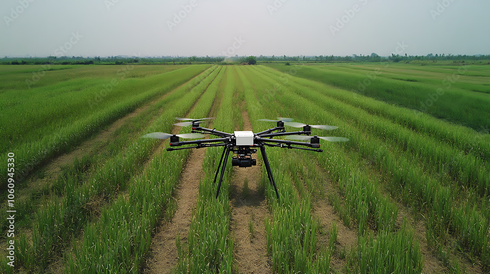 Poster smart farmer uses drone for various fields such as research analysis, land scanning technology, smar