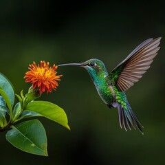 Fototapeta premium Bright Hummingbird by Flower in Natural Light