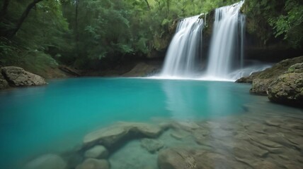 Obraz premium Waterfalls cascading into a hidden turquoise pool