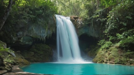 Fototapeta premium Waterfalls cascading into a hidden turquoise pool