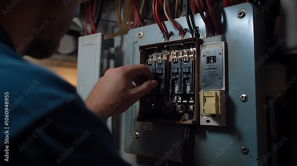 Leinwandbilder turning on circuit breaker on control panel after it tripped due to overload