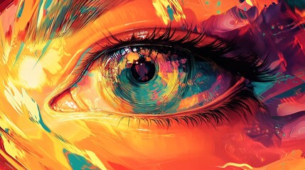 A close-up of a vibrant digital eye, featuring swirling colors and geometric shapes, captures the essence of observation and analysis, drawing the viewer in with its captivating stare