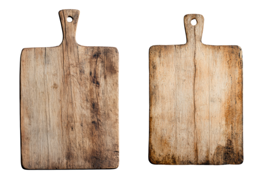 old rustic wooden cutting boards isolated on white background with copy space for text food photography props kitchen accessories vintage cutting boards top view empty wooden cutting board for food