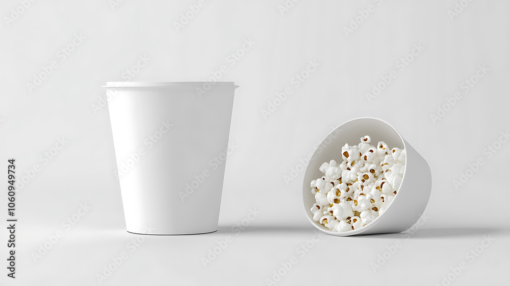 Poster white blank popcorn bucket for placing your graphics, packaging template mockup isolated on white ba